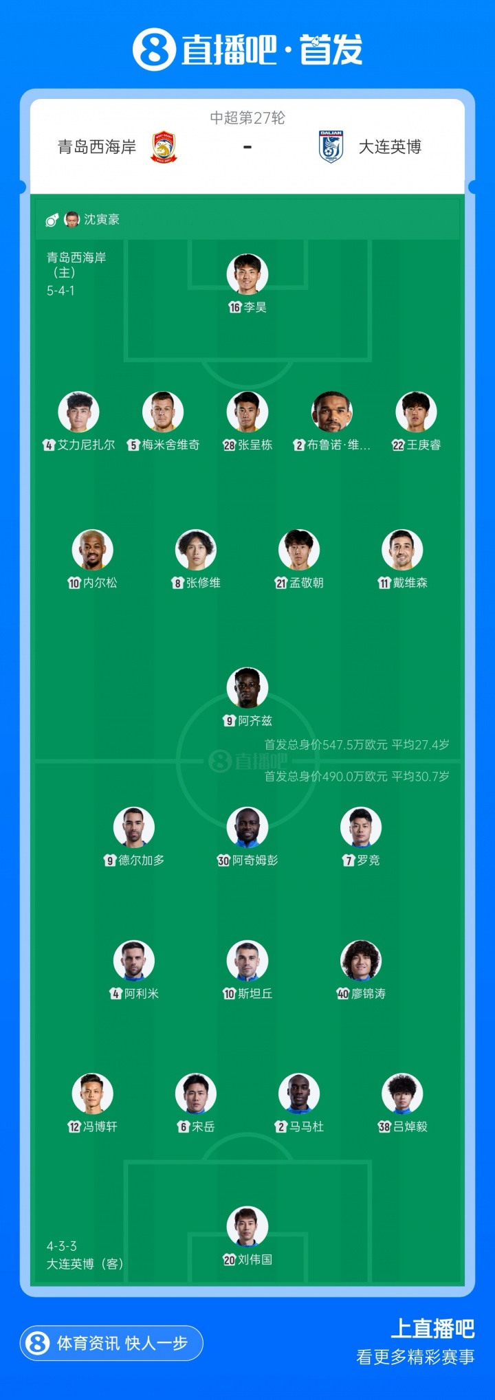 西海岸vs英博首发：李昊、王庚睿、斯坦丘、德尔加多、吕焯毅先发